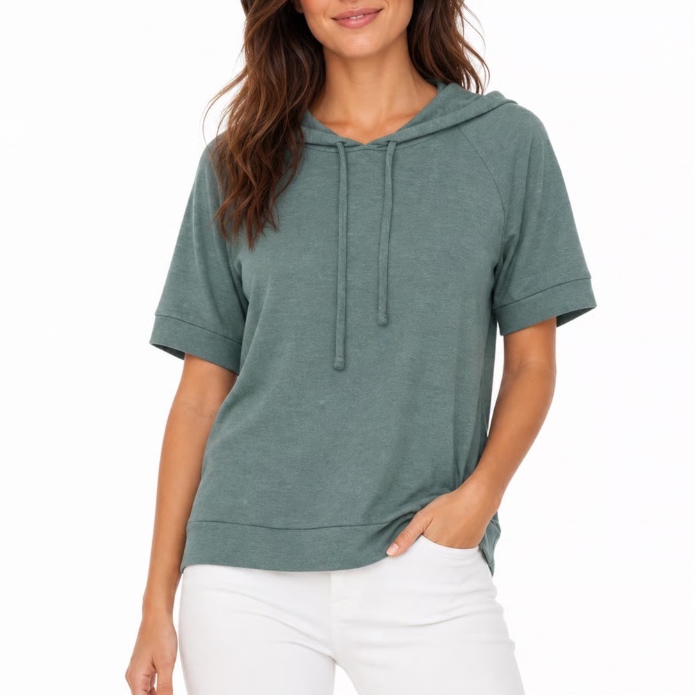 Staccato Hoodie Womens M Short Sleeve Pullover Green Heathered Athleisure